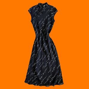 90's vintage black whimsigoth floral chiffon cheongsam maxi dress SMALL